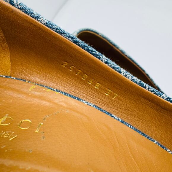 GUCCI CLASSIC BLUE DENIM MONOGRAM HORSEBIT ESPADRILLE WEDGES 37 - Picture 12 of 15